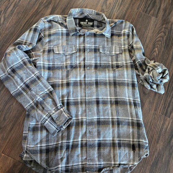 VINTAGE TAHOE Cotton/Poly Plaid Long-Sleeved w/ Tab Flannel Shirt NWOT/SIZE M - Picture 1 of 7